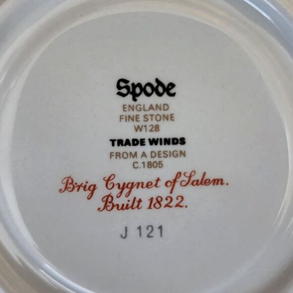 Spode Trade Winds Cup Saucer Red Gold England Fine Stone W128 Design C 1805 - Picture 6 of 11